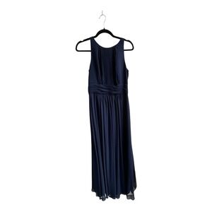 Lauren Ralph Lauren Evening Gown 6 Navy Blue Pleated High Neck Chiffon